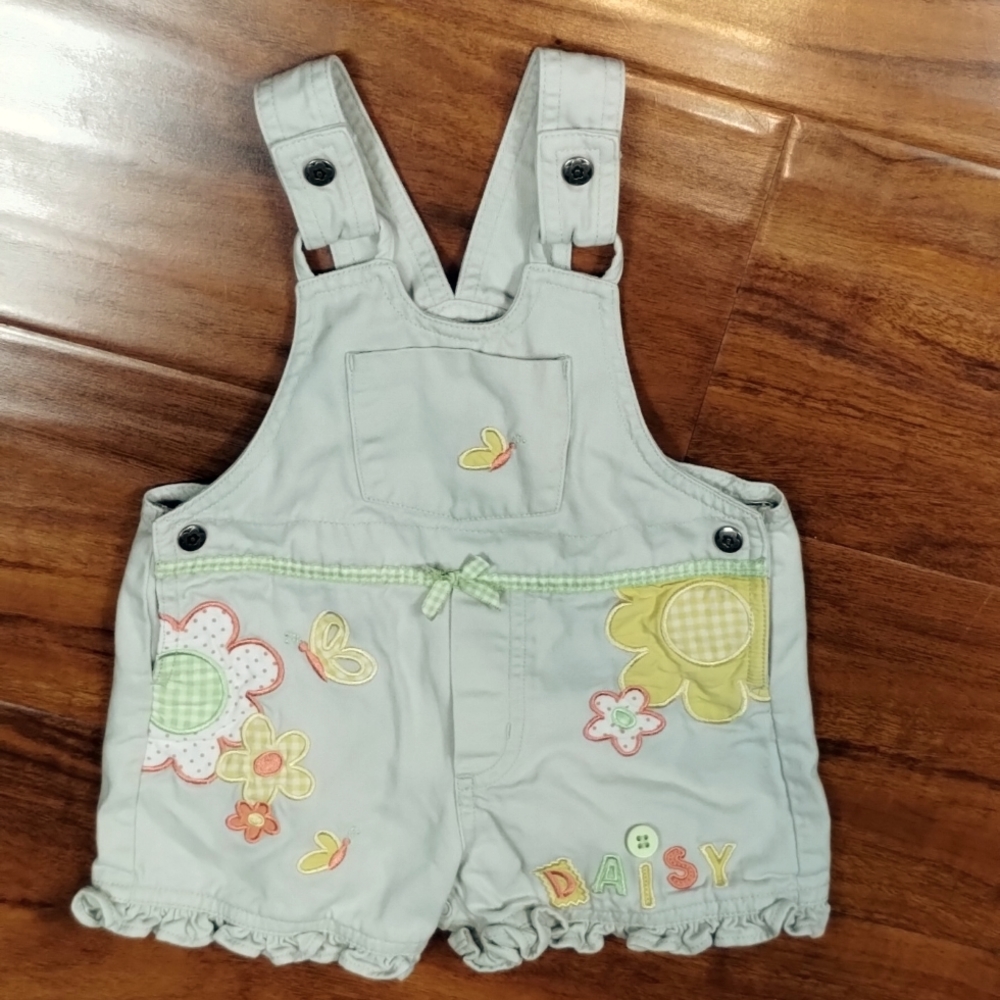 Mini Wear Cream Embroidered Daisy Butterfly & Floral Button Top Overalls